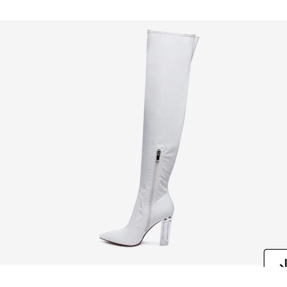 London Rag White Patent Over The Knee Boots Clear Block‎ Heel SH2544 Size 7 US